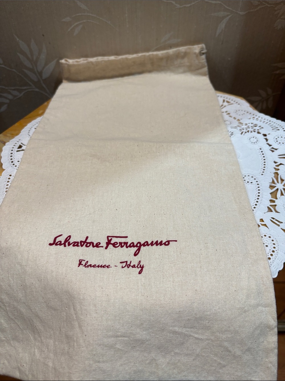 Salvatore Ferragamo Beige Canvas Dust Bag with Red Classic  Logo